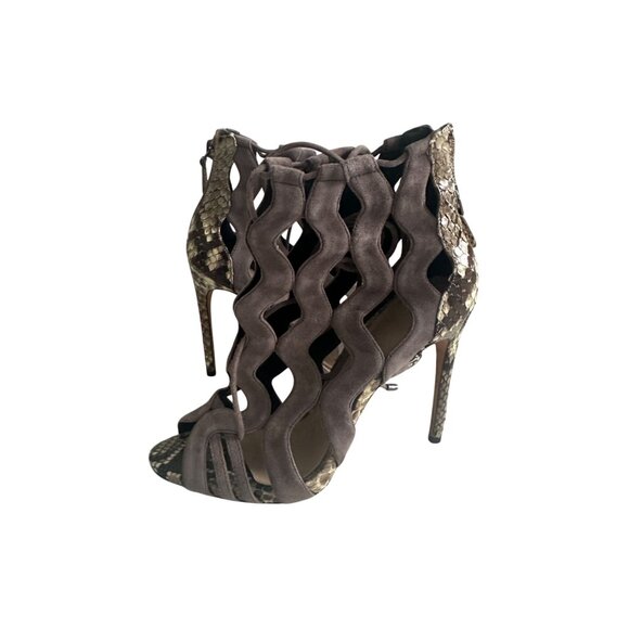 ALEXANDRE BIRMAN Gray Taupe Suede Leather Laceup Heels Size 36.5 / US 6.5 - Picture 4 of 8